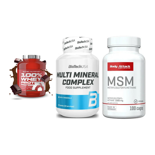 Regenerations-Set: Scitec 100% + BioTech Multi + Body Attack MSM – alle enthaltenen Artikel