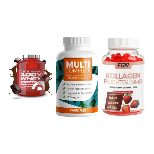 Regenerations-Set: Scitec 100% + ProFuel MULTI + FGN Kollagen 60 – alle enthaltenen Artikel