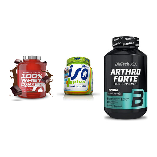 Regenerations-Set: Scitec 100% + Olimp Iso Plus + BioTech Arthro – alle enthaltenen Artikel