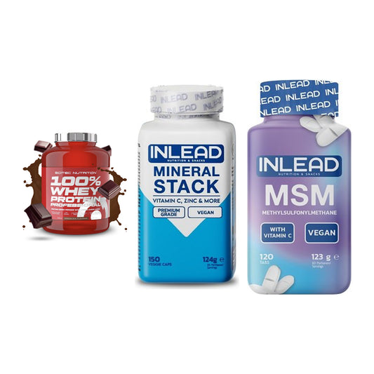 Regenerations-Set: Scitec 100% + INLEAD Mineral + INLEAD MSM – alle enthaltenen Artikel