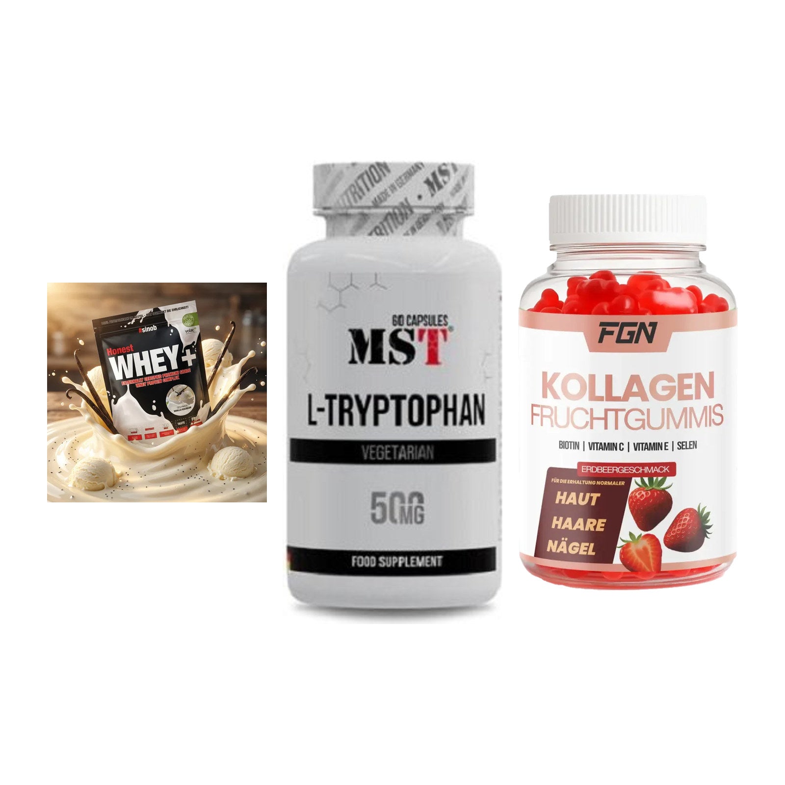 Regenerations-Set: Sinob Honest + MST Tryptophan + FGN Kollagen 60 – alle enthaltenen Artikel