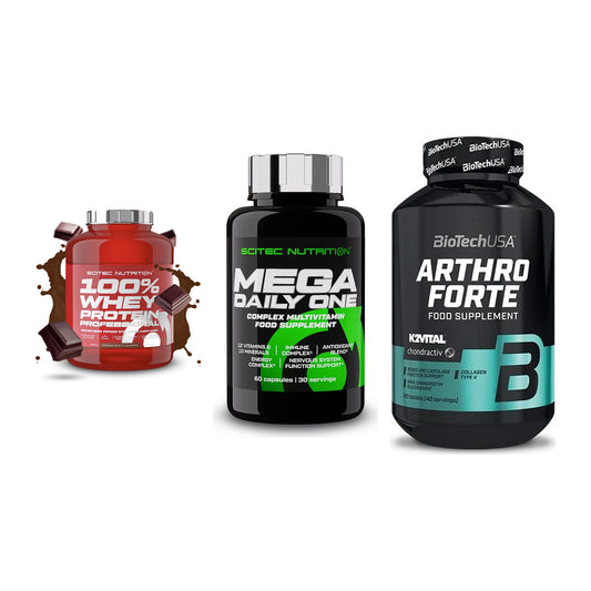 Regenerations-Set: Scitec 100% + Scitec Mega + BioTech Arthro – alle enthaltenen Artikel