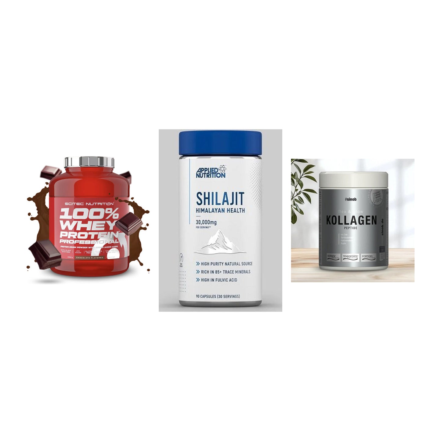 Regenerations-Set: Scitec 100% + Applied Nutriti + Sinob Kollagen – alle enthaltenen Artikel