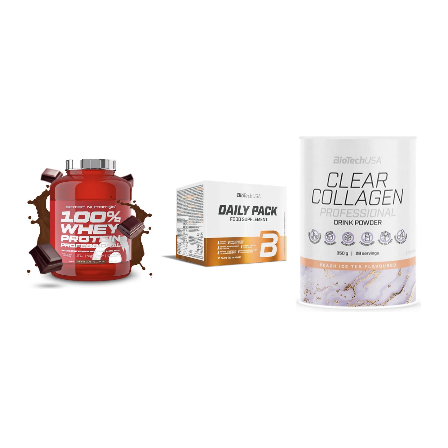 Regenerations-Set: Scitec 100% + BioTech Daily + BioTech Clear – alle enthaltenen Artikel