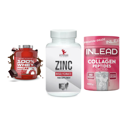 Regenerations-Set: Scitec 100% + #GYMJUICE ZINC + INLEAD Collagen – alle enthaltenen Artikel