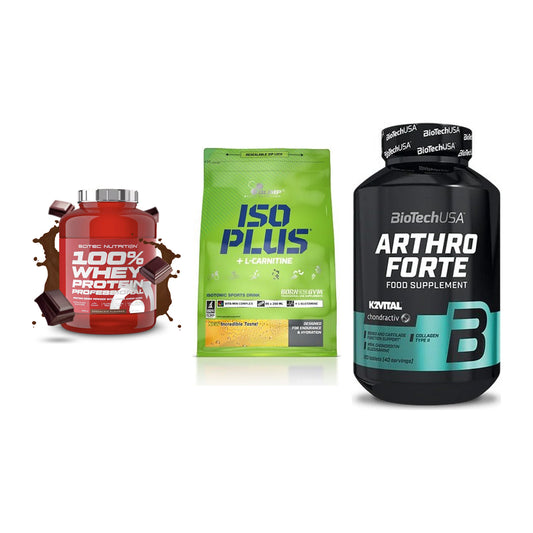 Regenerations-Set: Scitec 100% + Olimp Iso Plus + BioTech Arthro – alle enthaltenen Artikel