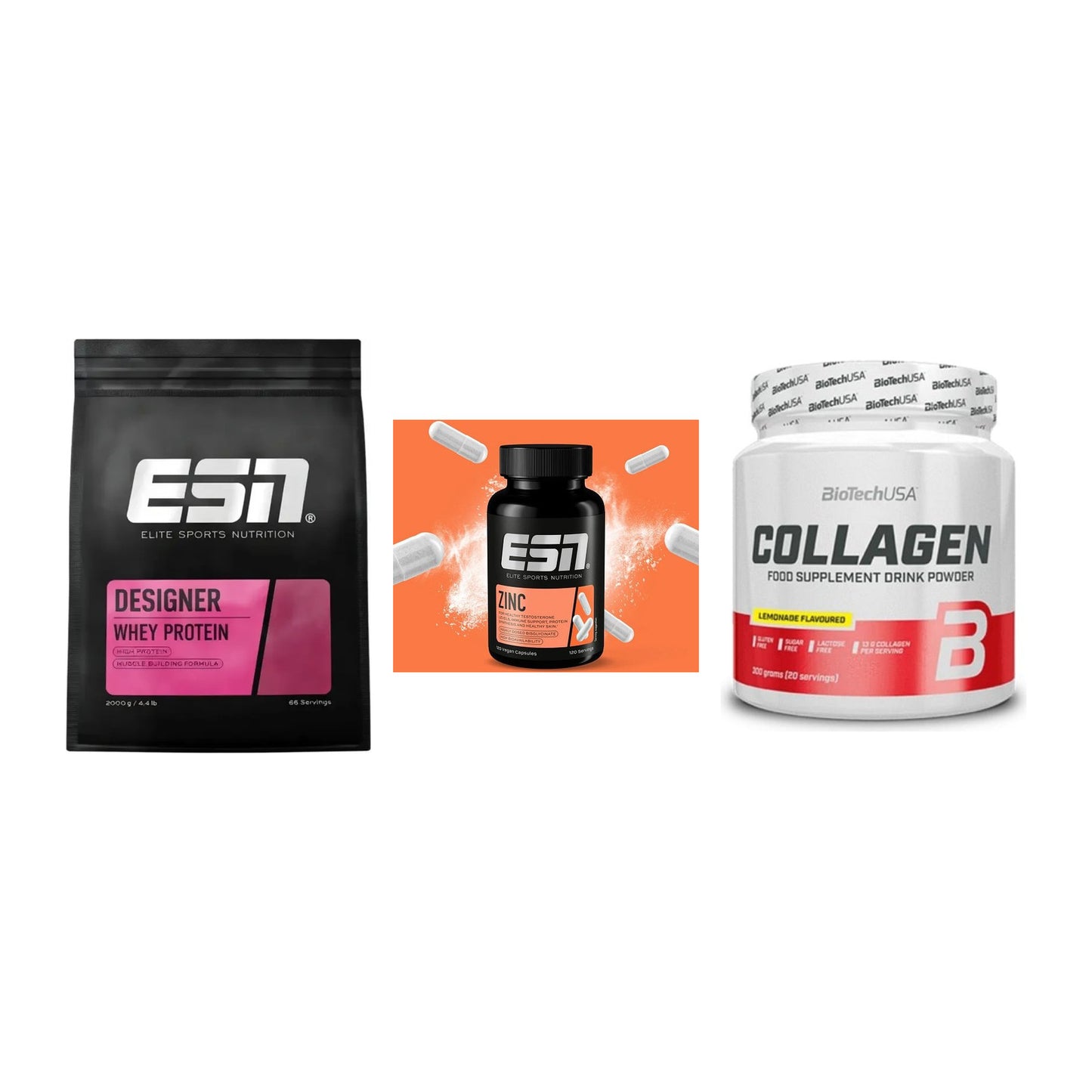 Regenerations-Set: ESN Designer Whey + ESN Zinc + BioTech Collagen – alle enthaltenen Artikel