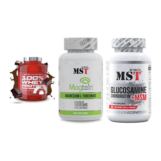 Regenerations-Set: Scitec 100% + MST Magnesium + MST Glucosamine – alle enthaltenen Artikel