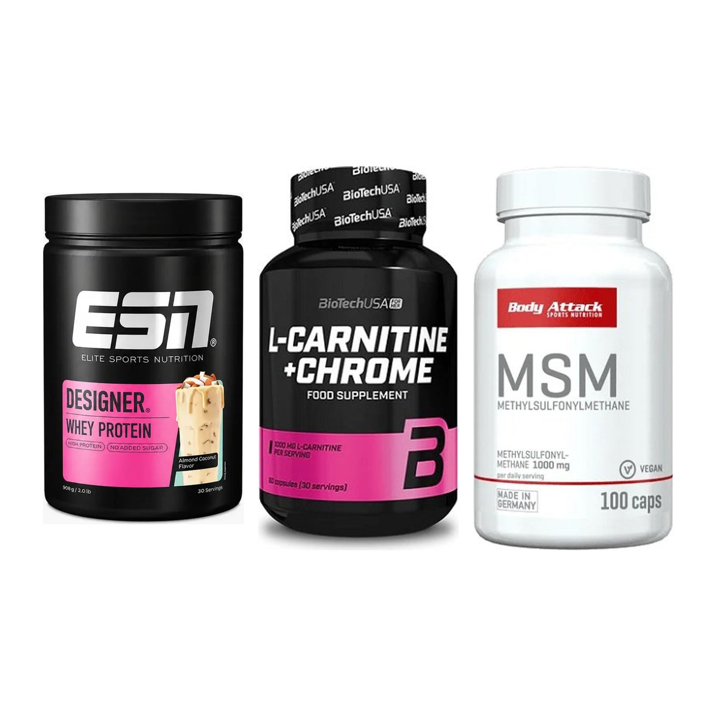 Regenerations-Set: ESN Designer + BioTech L-Carni + Body Attack MSM – alle enthaltenen Artikel