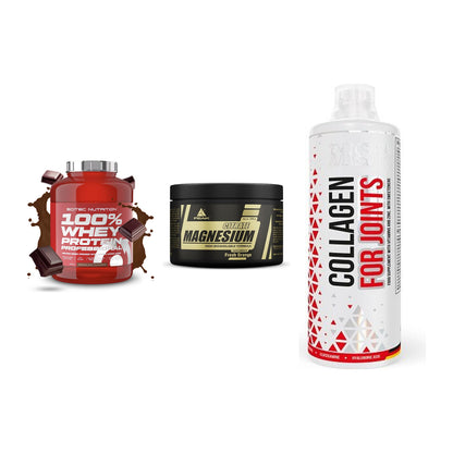 Regenerations-Set: Scitec 100% + Peak Magnesium + MST Collagen – alle enthaltenen Artikel