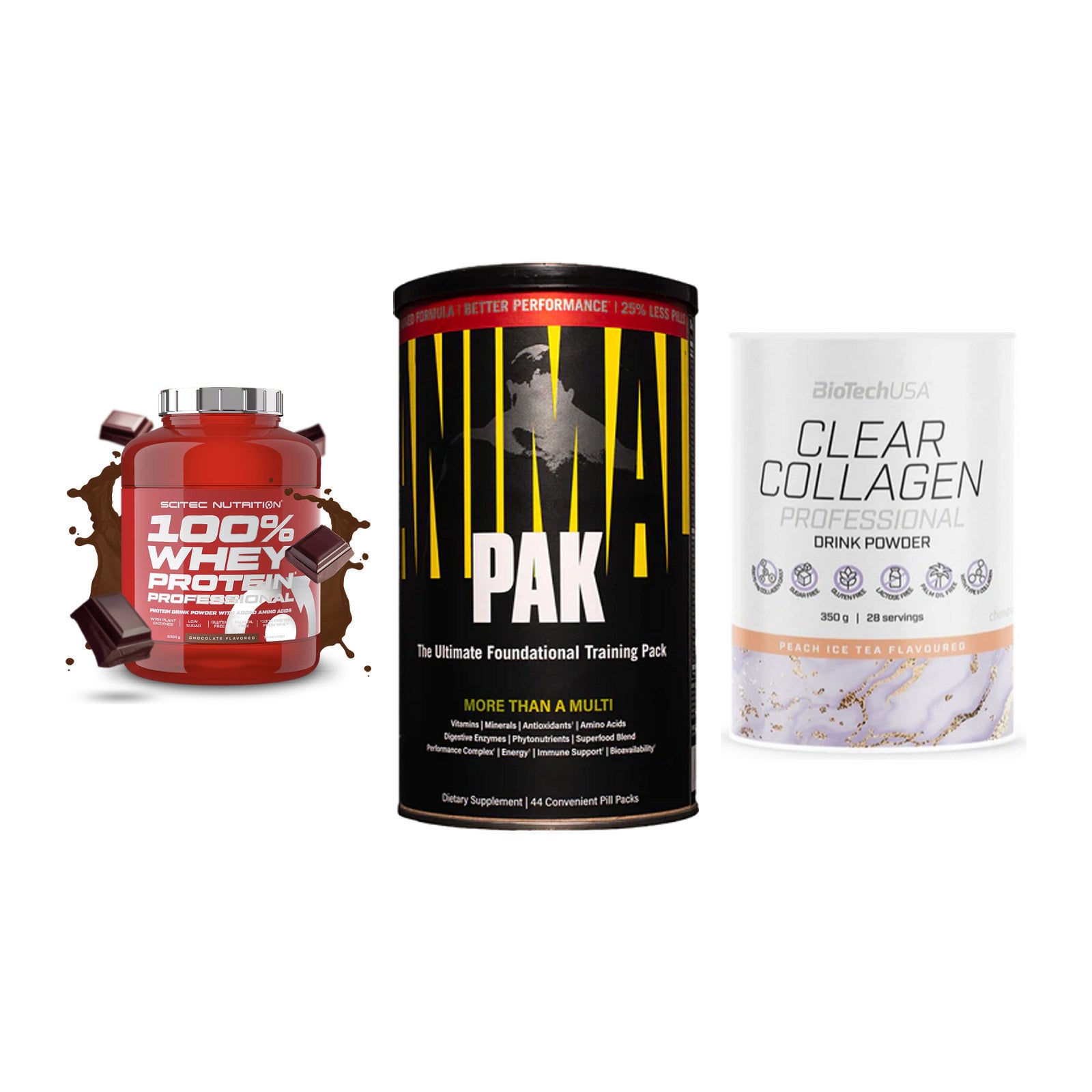 Regenerations-Set: Scitec 100% + Universal + BioTech Clear – alle enthaltenen Artikel