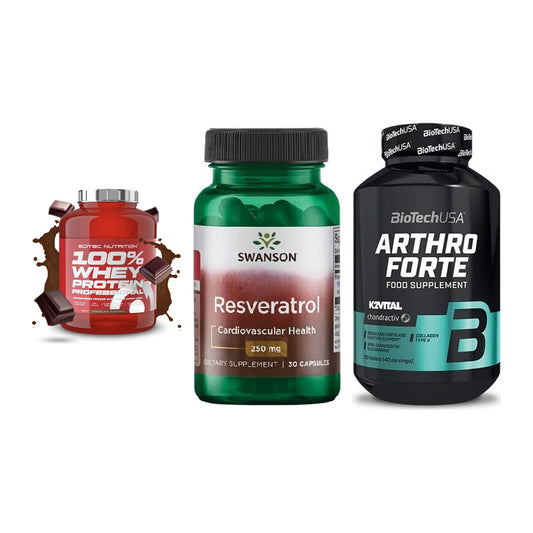 Regenerations-Set: Scitec 100% + Swanson Resvera + BioTech Arthro – alle enthaltenen Artikel