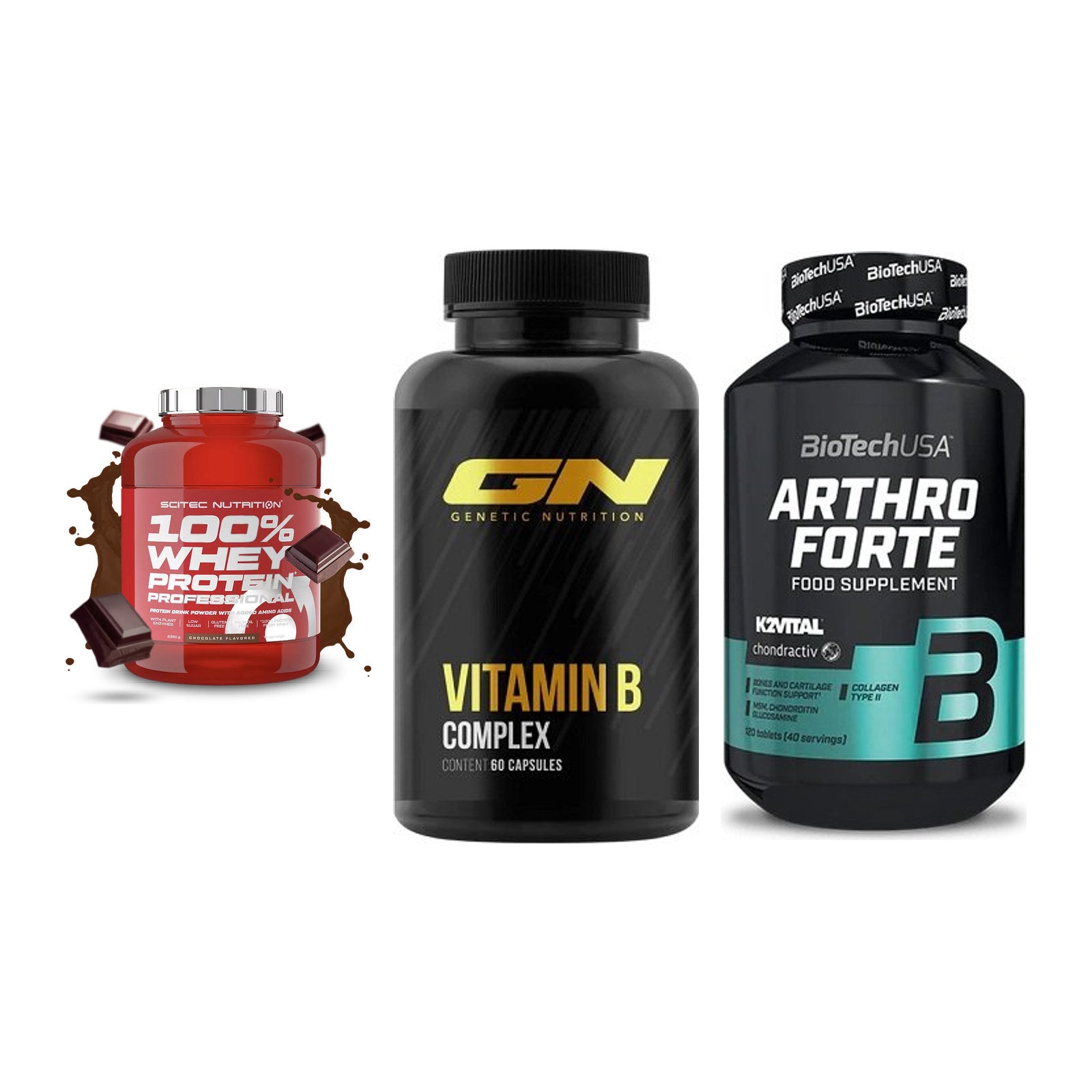 Regenerations-Set: Scitec 100% + GN Vitamin + BioTech Arthro – alle enthaltenen Artikel