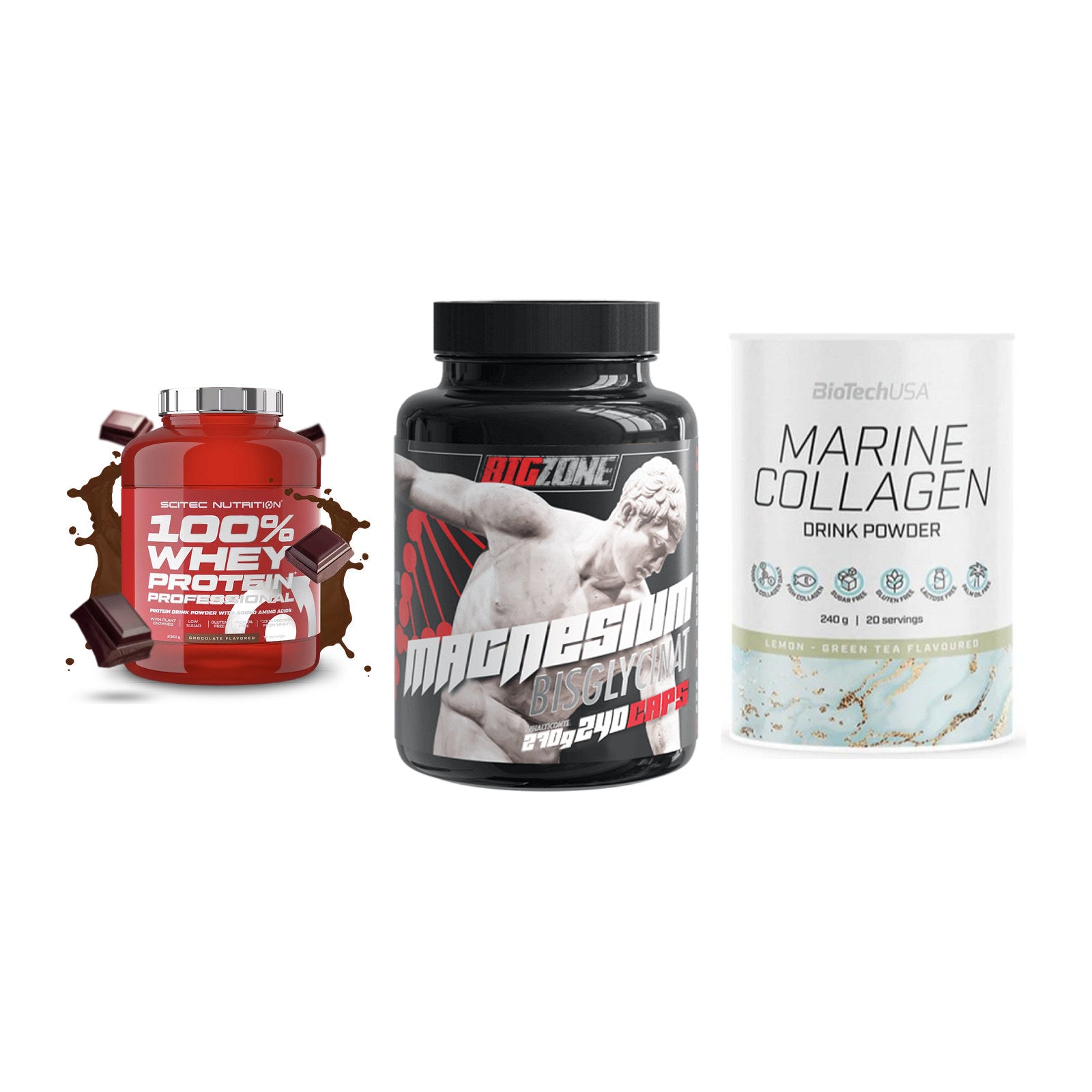 Regenerations-Set: Scitec 100% + Big Zone + BioTech Marine – alle enthaltenen Artikel