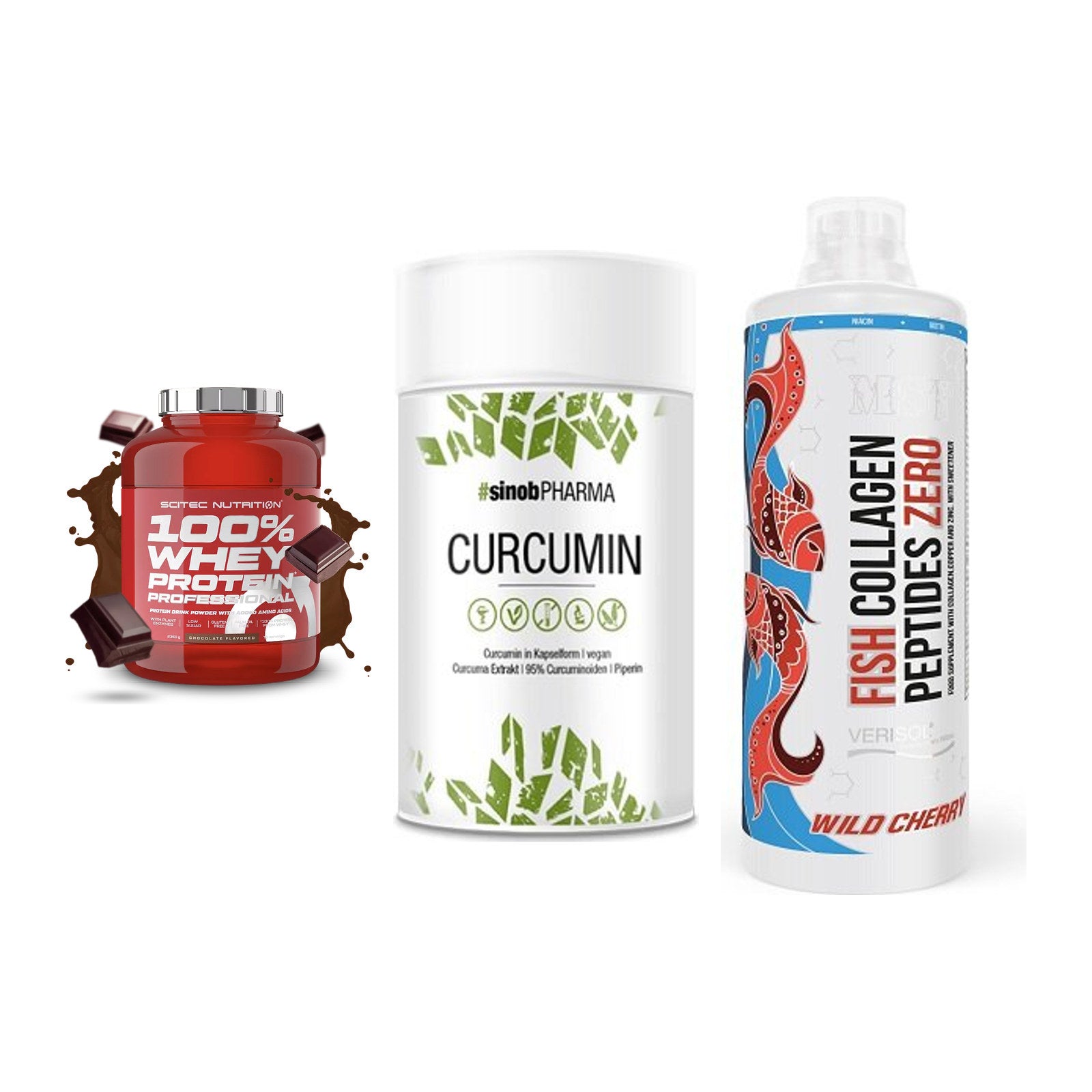 Regenerations-Set: Scitec 100% + Sinob Curcumin + MST Fish – alle enthaltenen Artikel