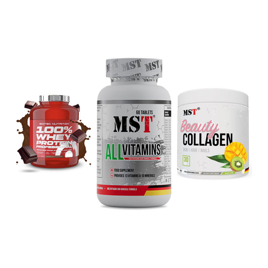 Regenerations-Set: Scitec 100% + MST All Vitamin + MST Beauty – alle enthaltenen Artikel