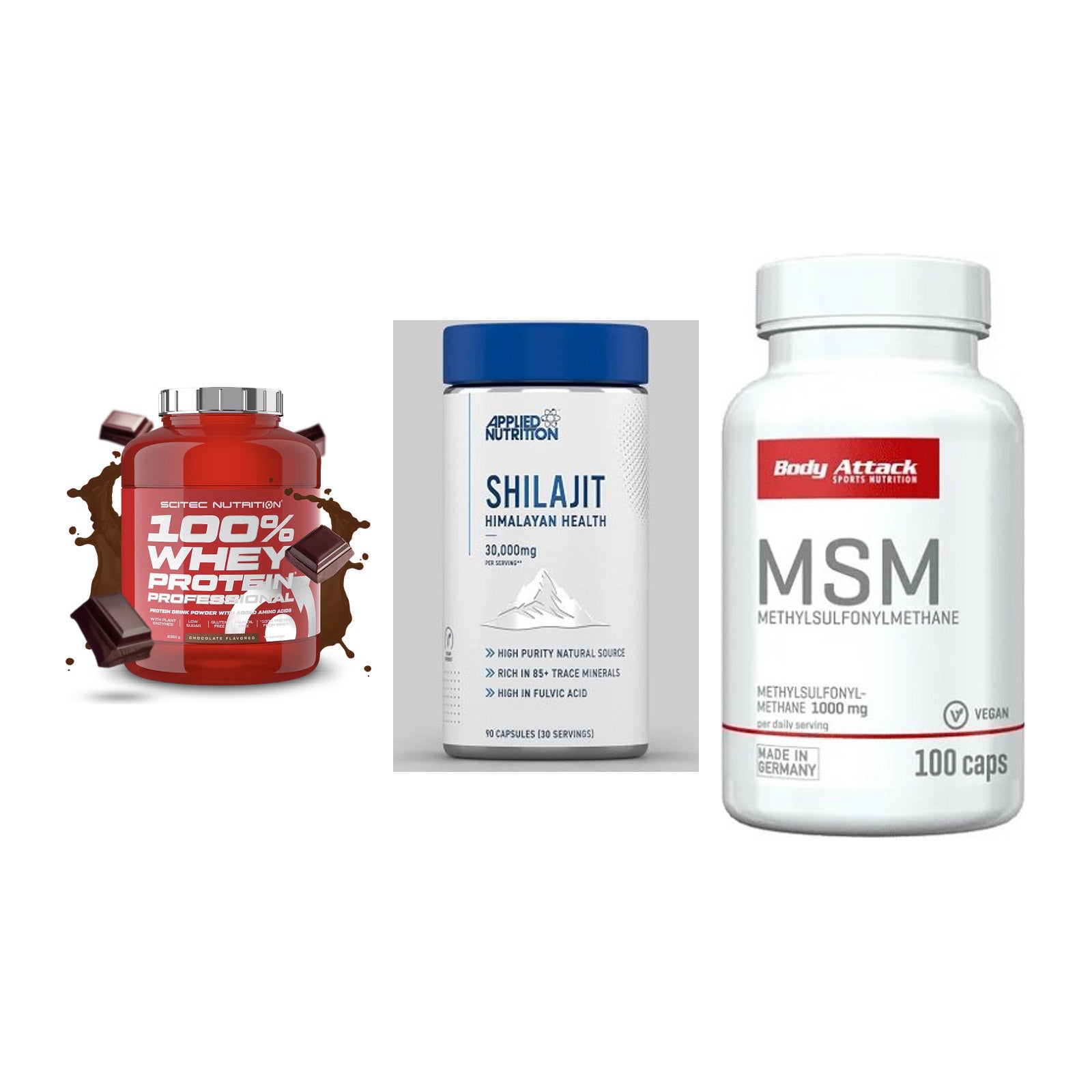 Regenerations-Set: Scitec 100% + Applied Nutriti + Body Attack MSM – alle enthaltenen Artikel