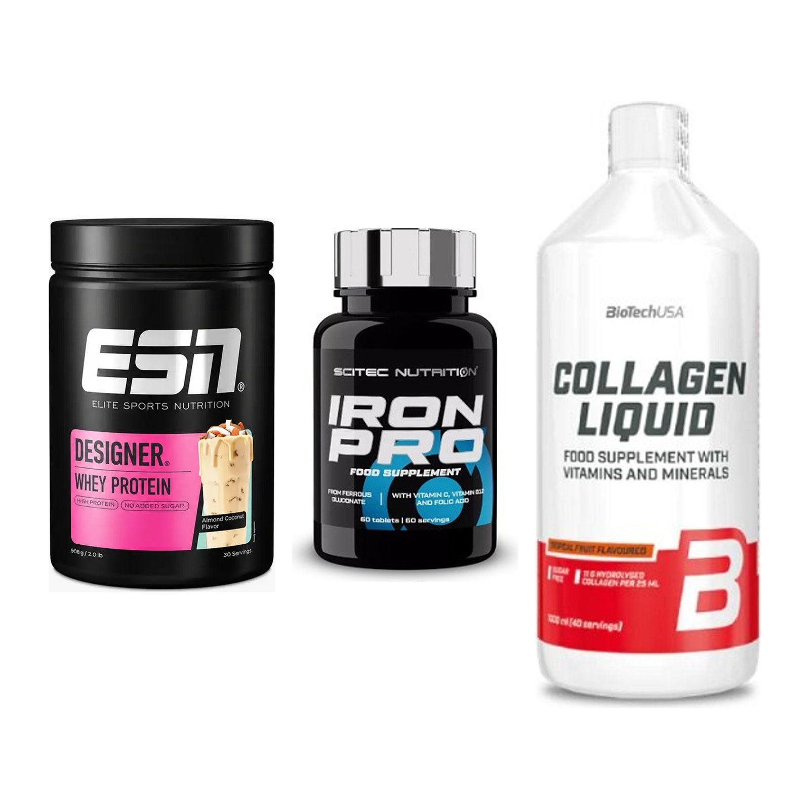 Regenerations-Set: ESN Designer + Scitec Iron Pro + BioTech Collage – alle enthaltenen Artikel