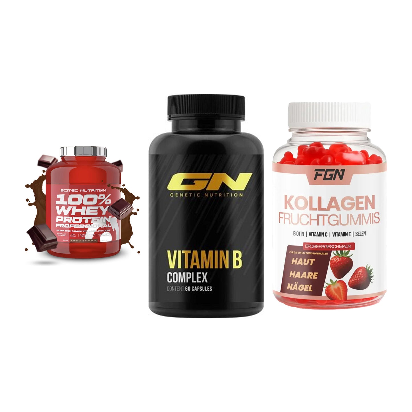 Regenerations-Set: Scitec 100% + GN Vitamin + FGN Kollagen 60 – alle enthaltenen Artikel