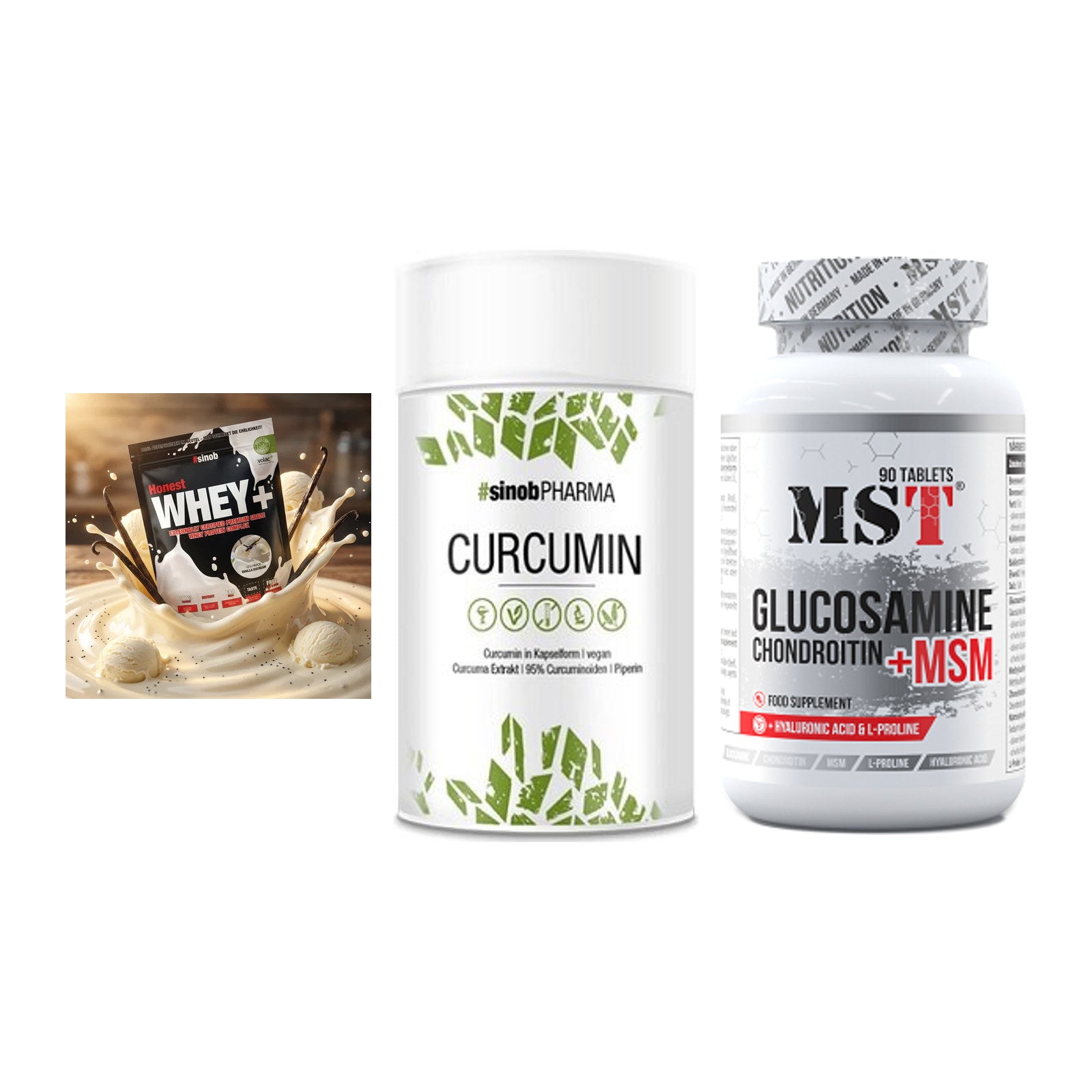 Regenerations-Set: Sinob Honest + Sinob Curcumin + MST Glucosamine – alle enthaltenen Artikel