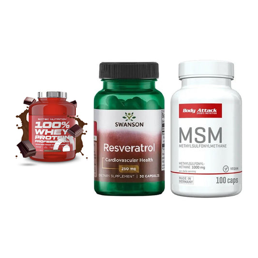 Regenerations-Set: Scitec 100% + Swanson Resvera + Body Attack MSM – alle enthaltenen Artikel