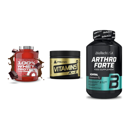 Regenerations-Set: Scitec 100% + Peak Vitamin + BioTech Arthro – alle enthaltenen Artikel