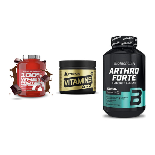 Regenerations-Set: Scitec 100% + Peak Vitamin + BioTech Arthro – alle enthaltenen Artikel