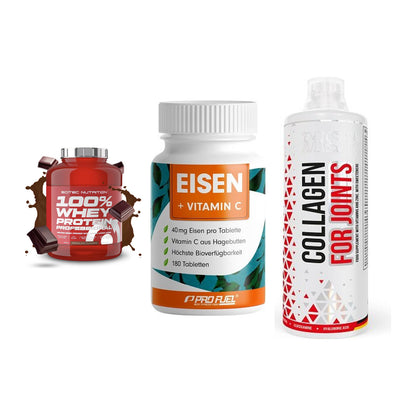 Regenerations-Set: Scitec 100% + ProFuel EISEN + MST Collagen – alle enthaltenen Artikel