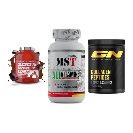 Regenerations-Set: Scitec 100% + MST All Vitamin + GN Peptan – alle enthaltenen Artikel