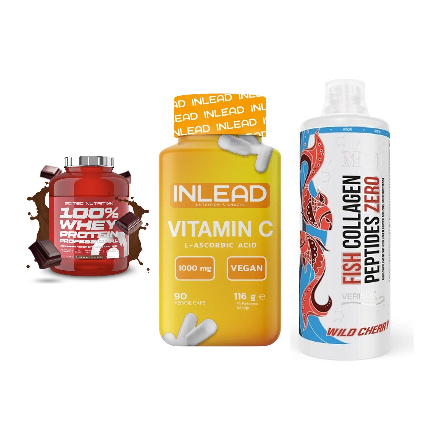 Regenerations-Set: Scitec 100% + INLEAD Vitamin + MST Fish – alle enthaltenen Artikel