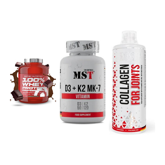 Regenerations-Set: Scitec 100% + MST Vitamin D3 + MST Collagen – alle enthaltenen Artikel