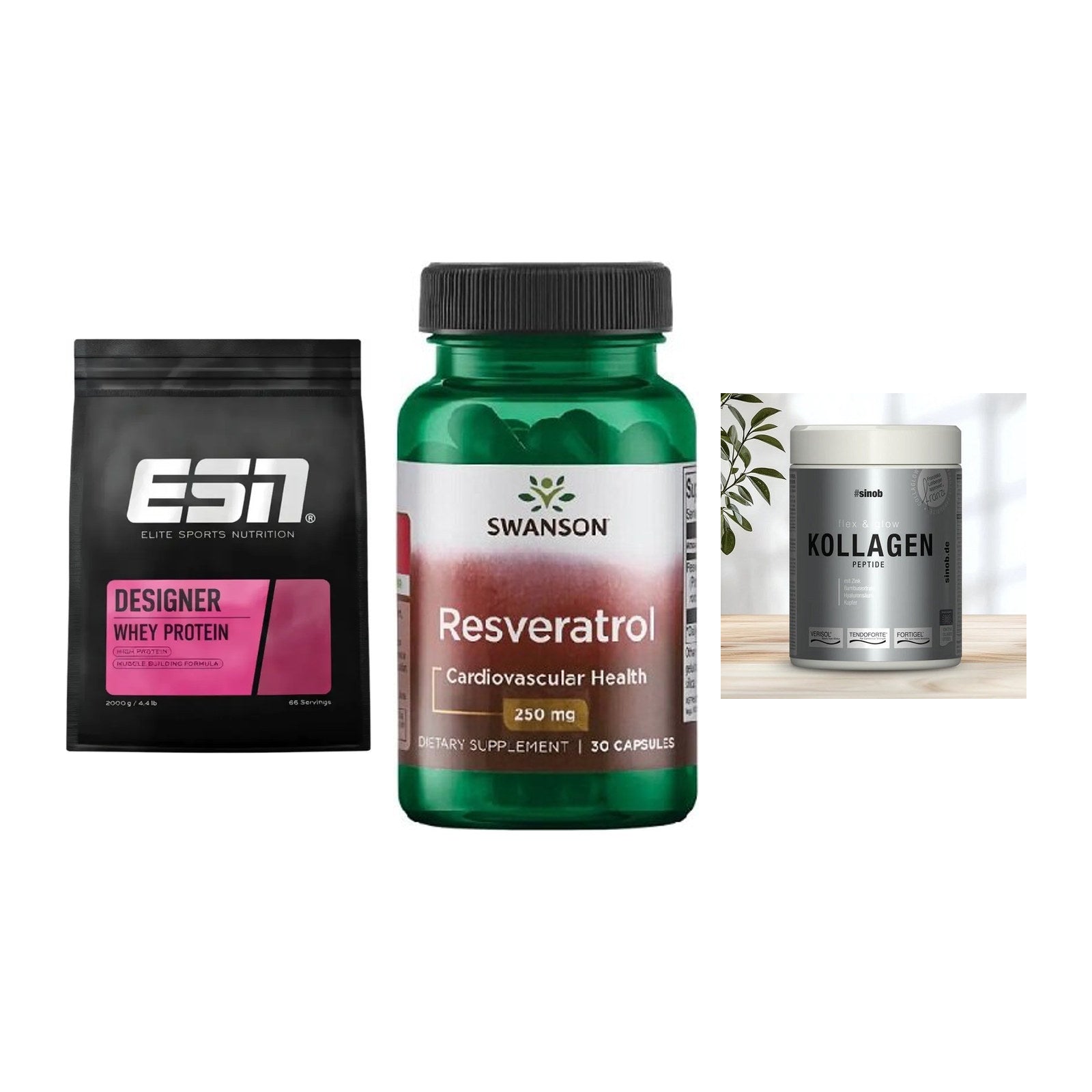 Regenerations-Set: ESN Designer + Swanson Resvera + Sinob Kollagen – alle enthaltenen Artikel