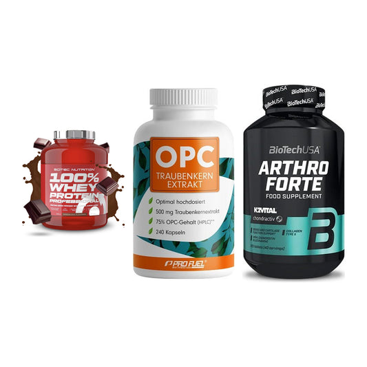 Regenerations-Set: Scitec 100% + ProFuel OPC + BioTech Arthro – alle enthaltenen Artikel