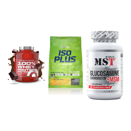 Regenerations-Set: Scitec 100% + Olimp Iso Plus + MST Glucosamine – alle enthaltenen Artikel