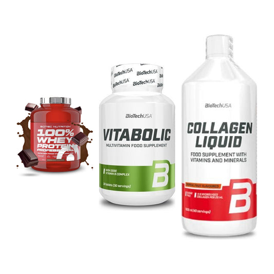 Regenerations-Set: Scitec 100% + BioTech Vitabol + BioTech Collage – alle enthaltenen Artikel