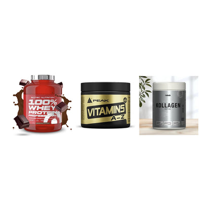 Regenerations-Set: Scitec 100% + Peak Vitamin + Sinob Kollagen – alle enthaltenen Artikel