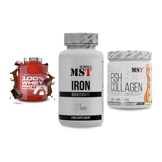 Regenerations-Set: Scitec 100% + MST Iron + MST Beauty Fish – alle enthaltenen Artikel