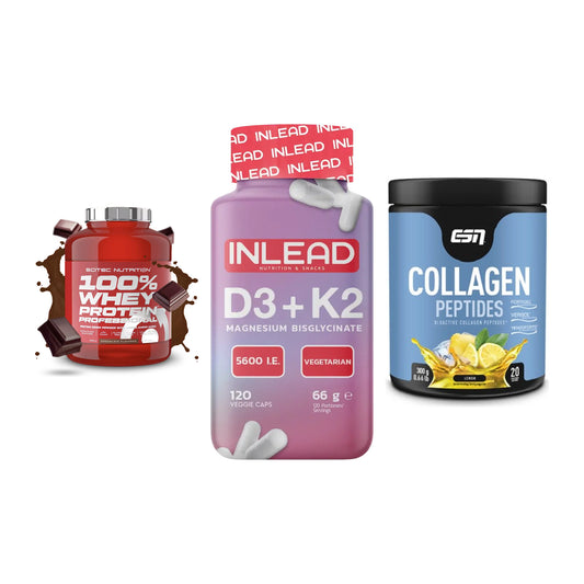 Regenerations-Set: Scitec 100% + INLEAD Vitamin + ESN Collagen – alle enthaltenen Artikel