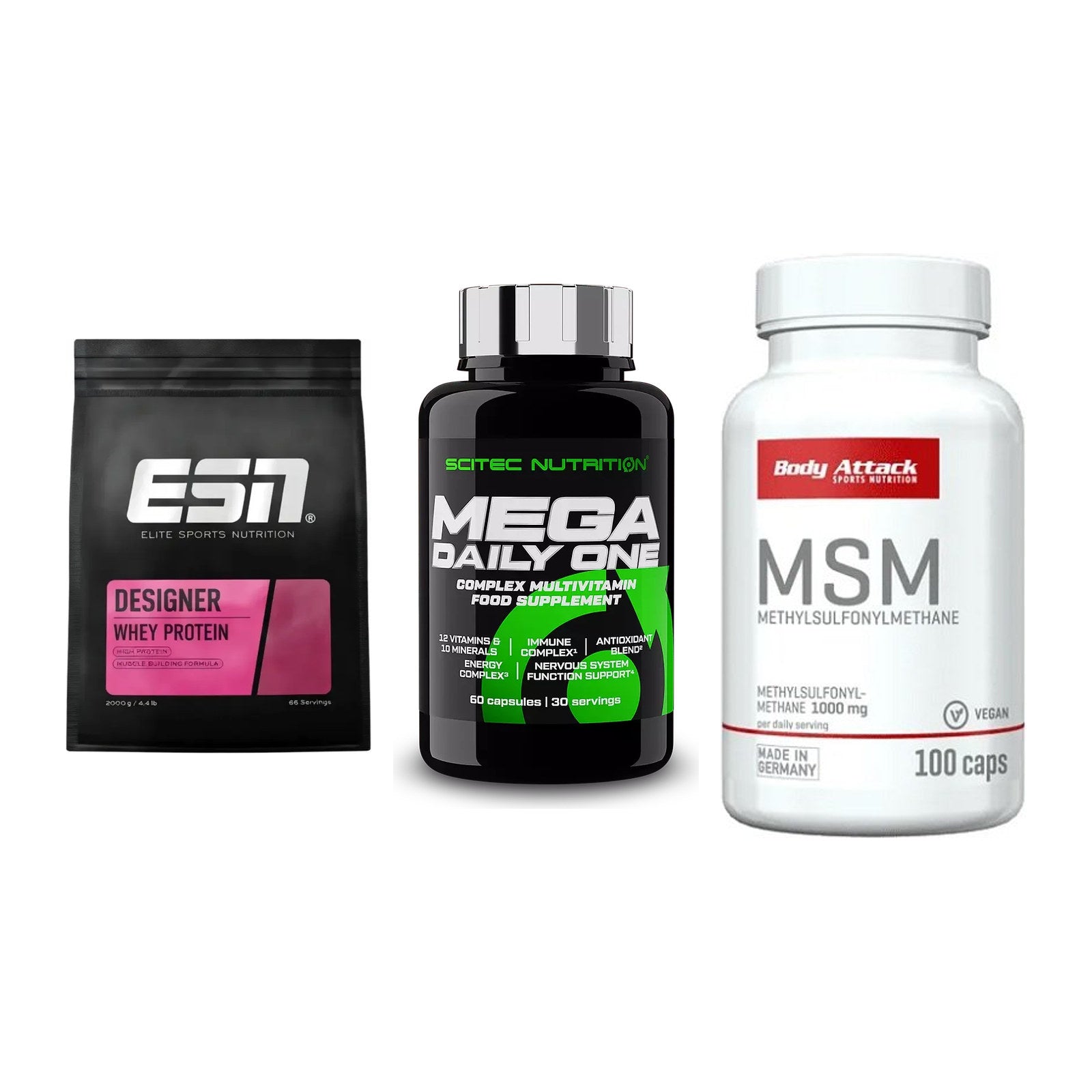 Regenerations-Set: ESN Designer + Scitec Mega + Body Attack MSM – alle enthaltenen Artikel