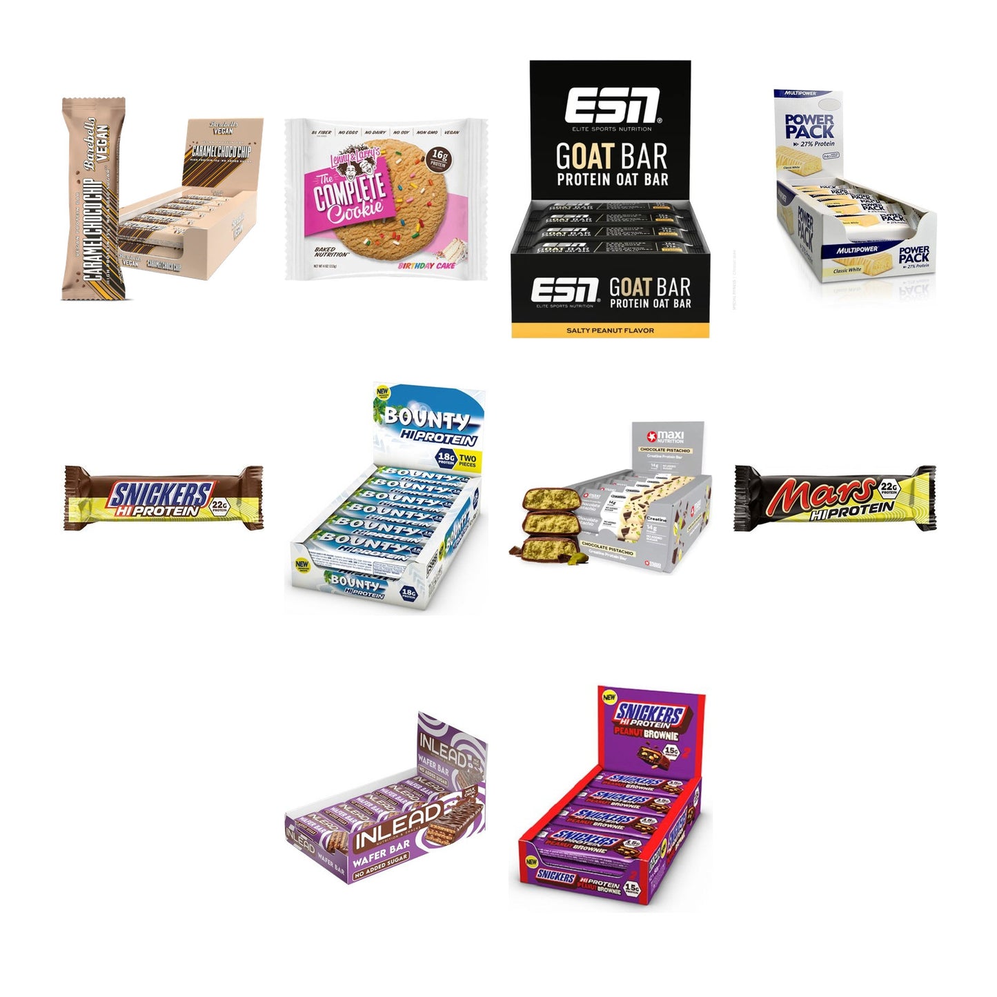 Riegel-Großbox: Barebells + Lenny + ESN Goat Bar + 7 weitere – alle enthaltenen Artikel