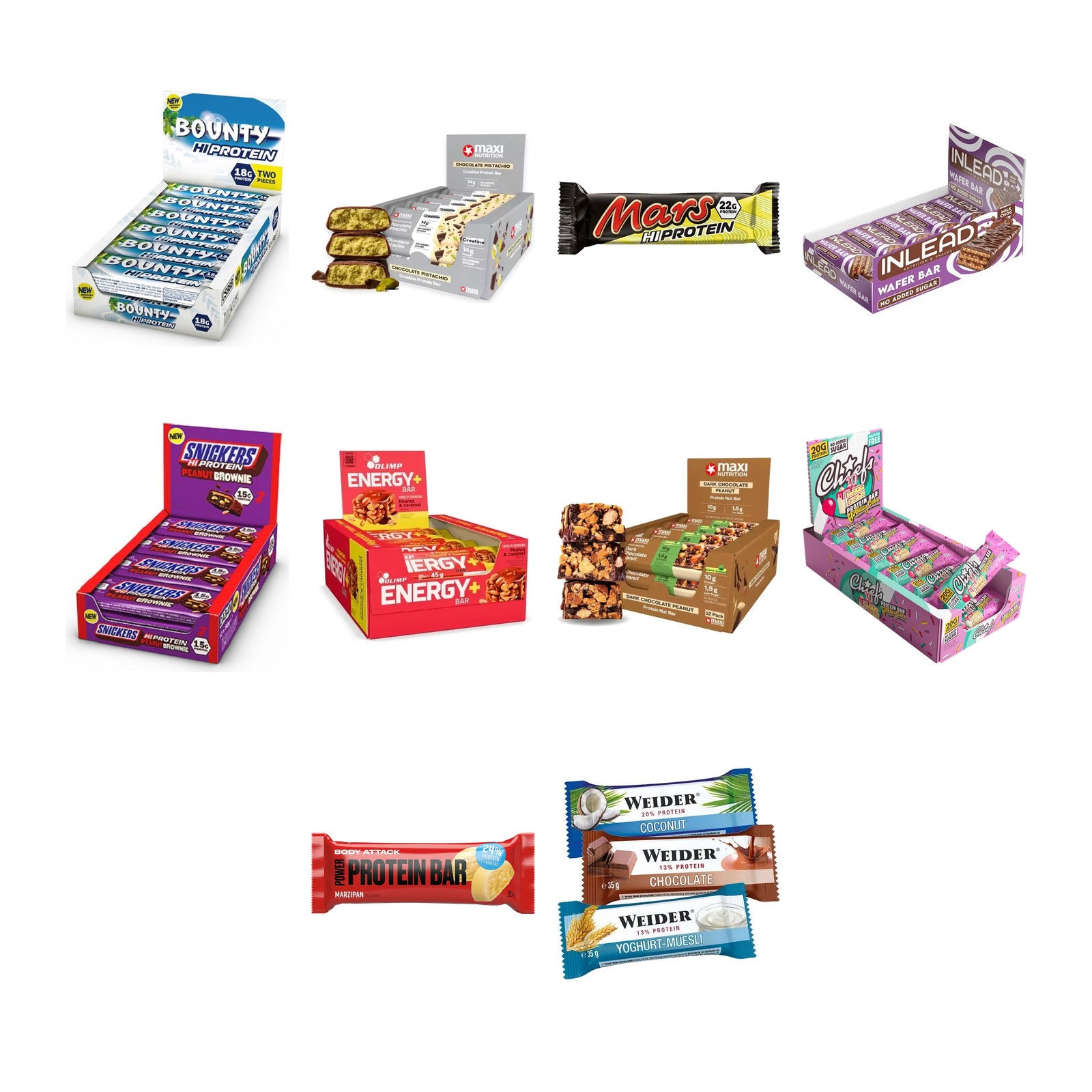 Riegel-Großbox: Bounty High + MaxiNutritio + Mars High + 7 weitere – alle enthaltenen Artikel