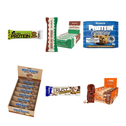 Riegel-Probierset: Olimp Protein Bar + Barebells Spread + 4 weitere – alle enthaltenen Artikel