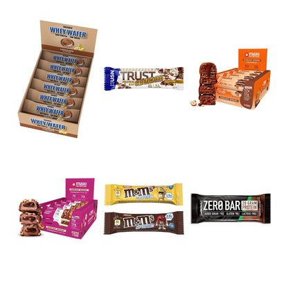 Riegel-Probierset: Weider Whey Wafer + USN TRUST Crunch + 4 weitere – alle enthaltenen Artikel
