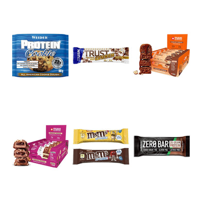 Riegel-Probierset: Weider Protein + USN TRUST Crunch + 4 weitere – alle enthaltenen Artikel