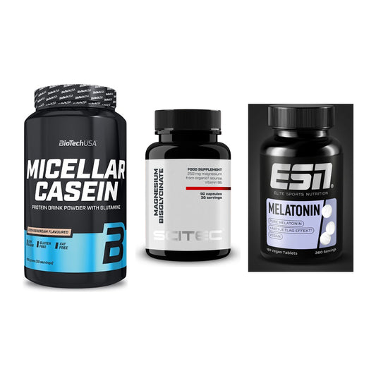 Schlaf & Erholung: BioTech Micella + Scitec Magnesiu + ESN Melatonin – alle enthaltenen Artikel