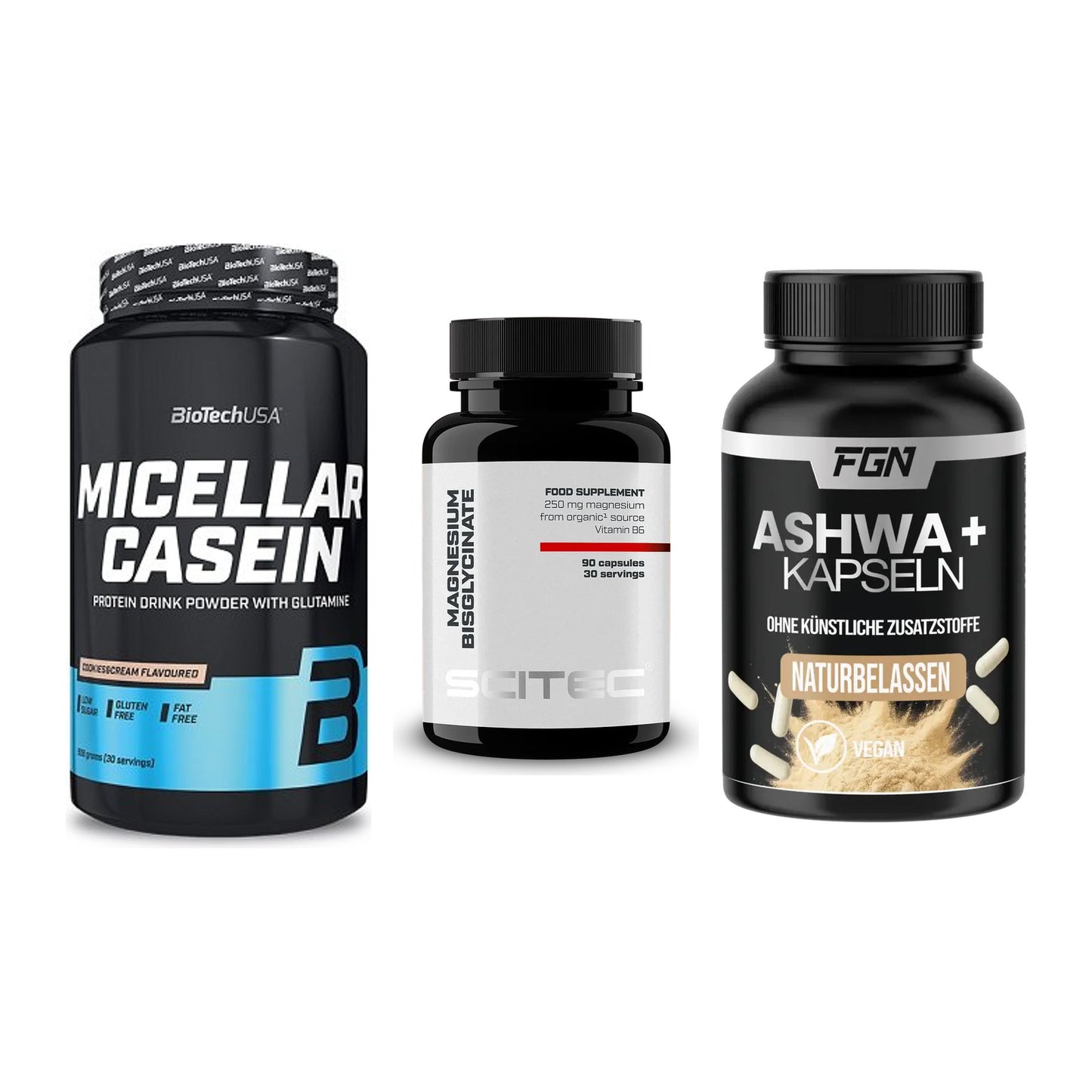 Schlaf & Erholung: BioTech Micella + Scitec Magnesiu + FGN Ashwagandha – alle enthaltenen Artikel