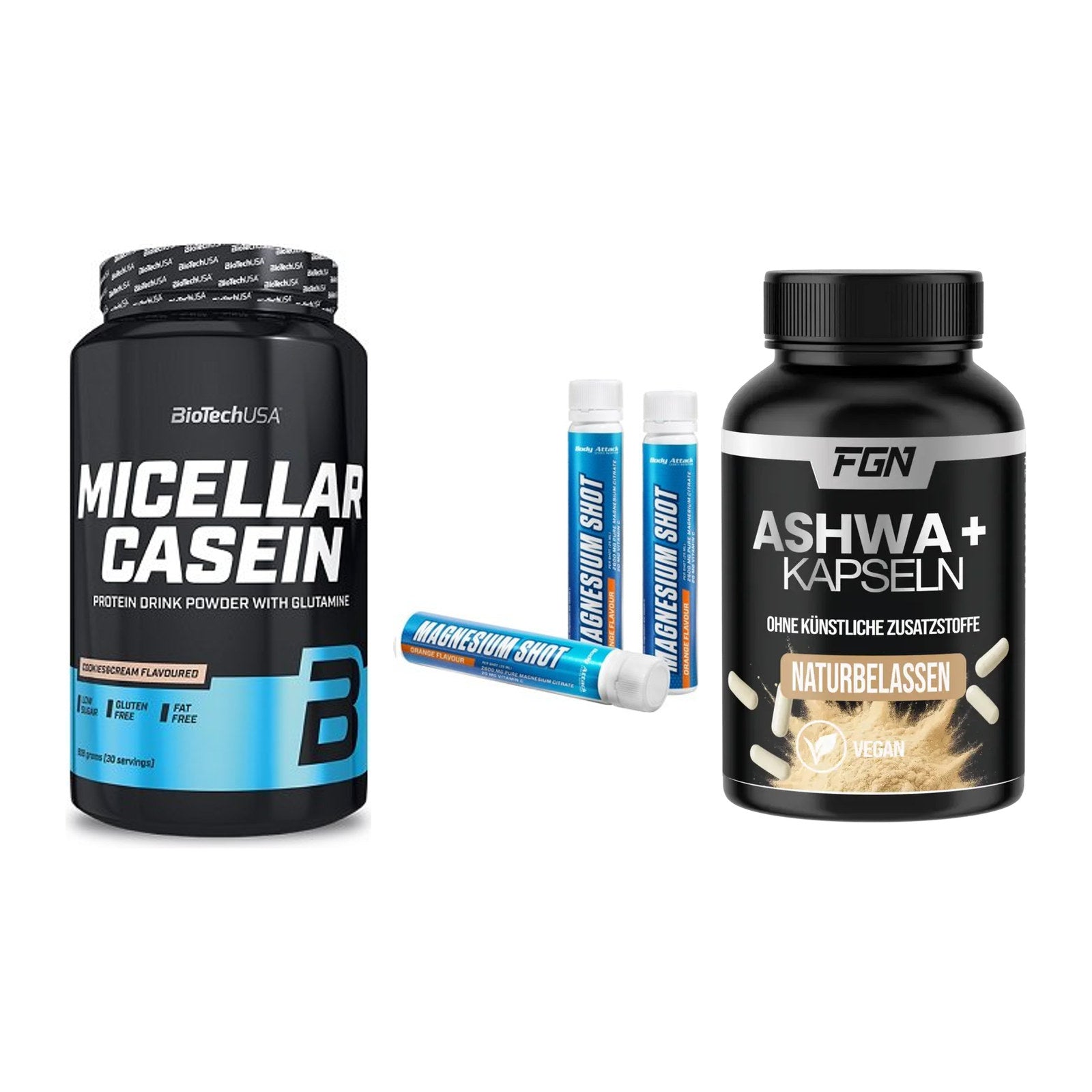 Schlaf & Erholung: BioTech Micella + Body Attack + FGN Ashwagandha – alle enthaltenen Artikel