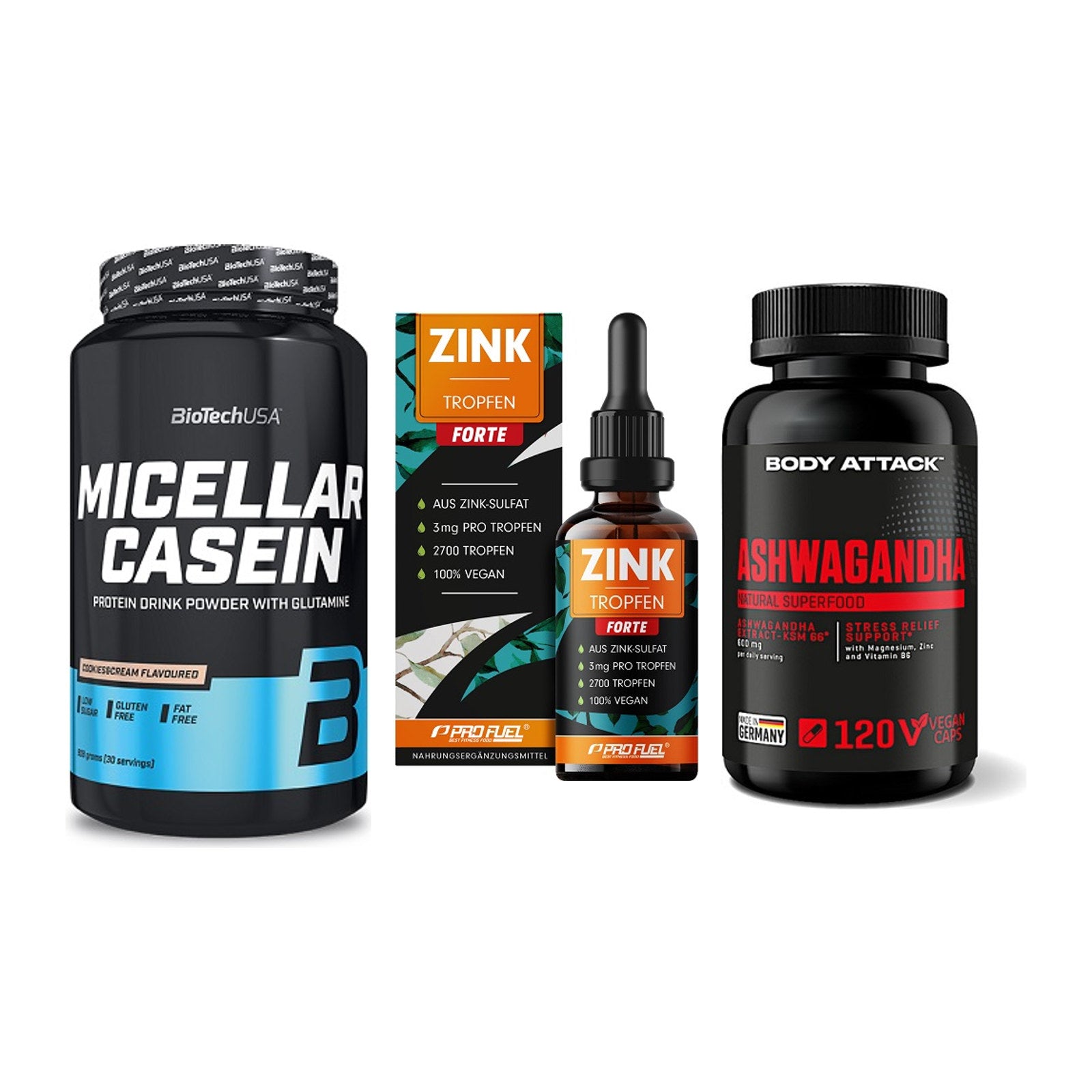 Schlaf & Erholung: BioTech Micella + ProFuel Zink + Body Attack – alle enthaltenen Artikel