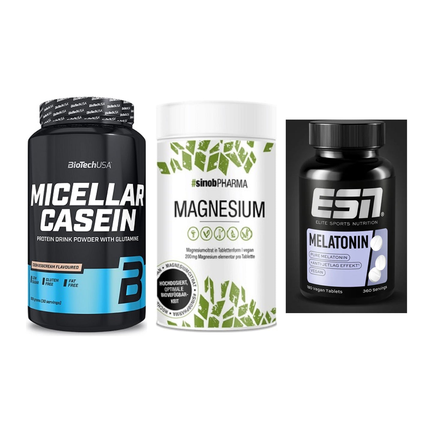 Schlaf & Erholung: BioTech Micella + Sinob Magnesium + ESN Melatonin – alle enthaltenen Artikel