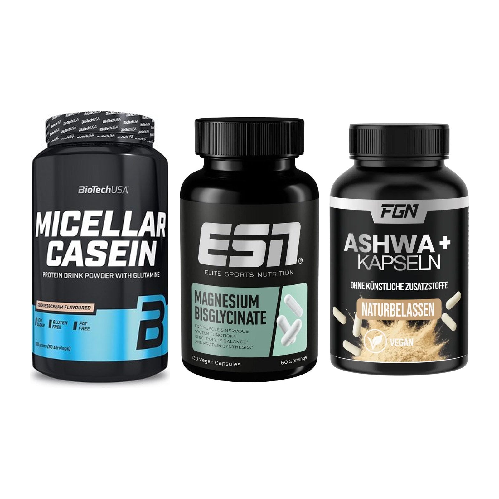 Schlaf & Erholung: BioTech Micella + ESN Magnesium + FGN Ashwagandha – alle enthaltenen Artikel